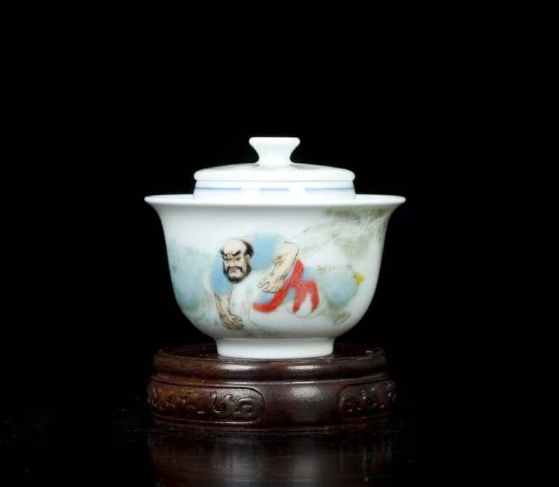 Hand-painted cup with Lu Zhishen uprooting the weeping willow
