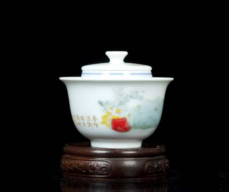 Hand-painted cup with Lu Zhishen uprooting the weeping willow