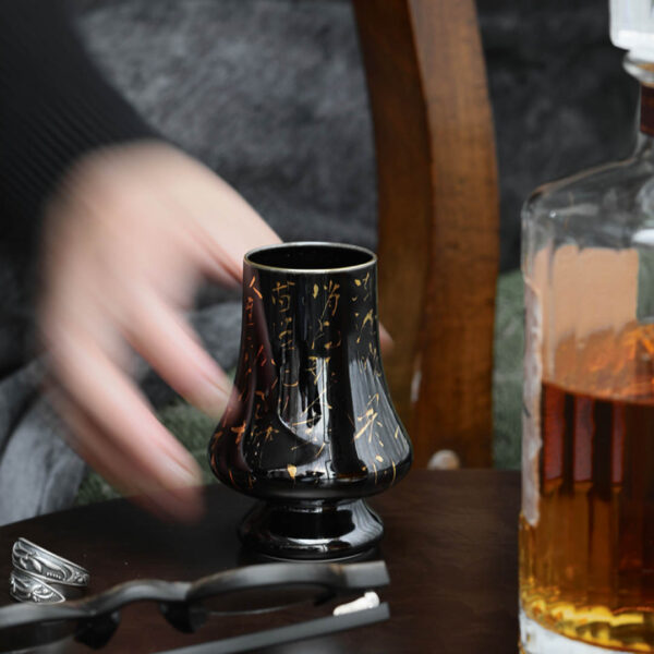 Black Glazed Cup with Gold-written Poems · Mini Kyan Cup