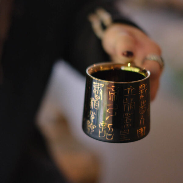 [Mo Yun] Black Glazed Cup with Gold-written Poems for Espresso