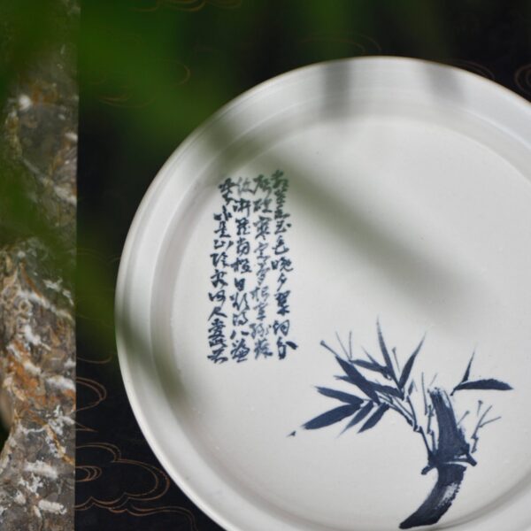 Blue and White Bamboo Joint Poetry Hand-made Flat Teapot Stand