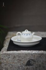 Blue and White Bamboo Joint Poetry Hand-made Flat Teapot Stand - Image 3