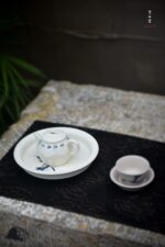 Blue and White Bamboo Joint Poetry Hand-made Flat Teapot Stand - Image 5