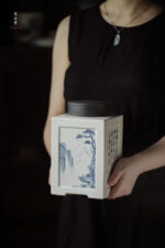 Blue and White Landscape Poetry Large Tea Caddy