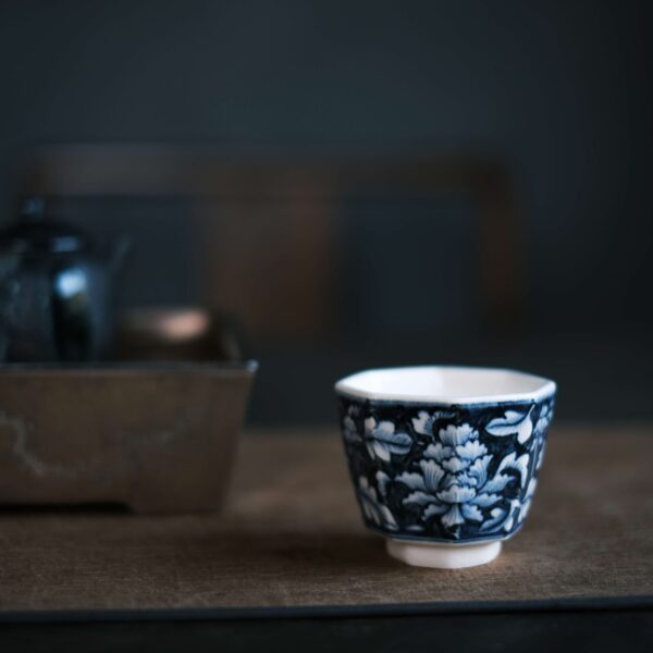 Blue and White Peony Hexagonal Cup