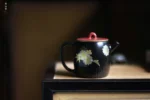 Deep Black Maple Leaf Medallion Flower Leisure Room Small Teapot - Image 2
