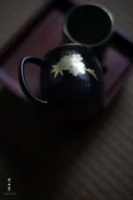 Deep Black Maple Leaf Medallion Flower Leisure Room Small Teapot - Image 3