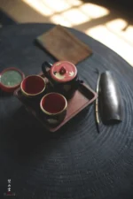 Deep Black Maple Leaf Medallion Flower Leisure Room Small Teapot - Image 9