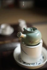 Emerald Green Camellia Pearl Round Small Teapot - Image 2