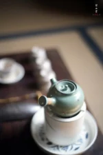 Emerald Green Camellia Pearl Round Small Teapot - Image 6