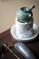 Emerald Green Camellia Pearl Round Small Teapot - Image 7