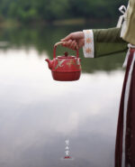 Gold and Silver Painted Pine Crane Hawthorn Red Rock Clay Wenqu Teapot