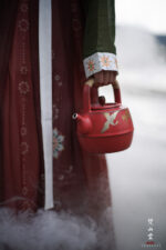 Gold and Silver Painted Pine Crane Hawthorn Red Rock Clay Wenqu Teapot - Image 2