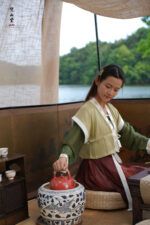 Gold and Silver Painted Small Daisy Hawthorn Red Rock Clay Chrysanthemum Petal Teapot - Image 3