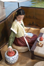 Gold and Silver Painted Small Daisy Hawthorn Red Rock Clay Chrysanthemum Petal Teapot - Image 4