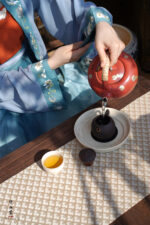 Gold and Silver Painted Small Daisy Hawthorn Red Rock Clay Chrysanthemum Petal Teapot - Image 5