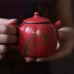 Hawthorn Red Rock Clay Golden Orchid Melon Ribbed Small Teapot