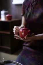 Hawthorn Red Rock Clay Golden Orchid Melon Ribbed Small Teapot - Image 2