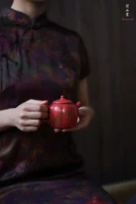 Hawthorn Red Rock Clay Golden Orchid Melon Ribbed Small Teapot - Image 3