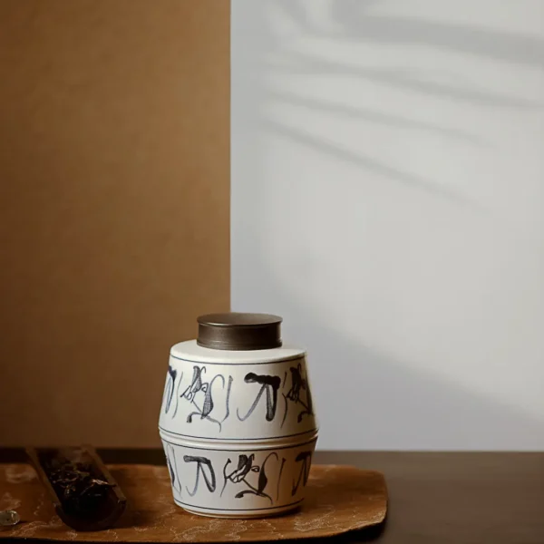 Old Camellia Knife Pattern Tea Jar