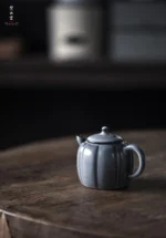 Soda Glaze Aged Rock Clay Melon Ribbed Small Teapot - Image 8
