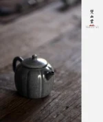 Soda Glaze Aged Rock Clay Melon Ribbed Small Teapot - Image 9