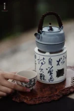 Soda Glaze Aged Rock Clay Waist-line Apple Small Teapot - Image 7