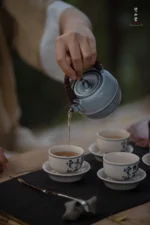 Soda Glaze Aged Rock Clay Waist-line Apple Small Teapot - Image 8