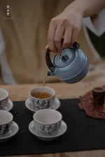 Soda Glaze Aged Rock Clay Waist-line Apple Small Teapot - Image 9