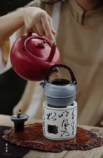 Soda Glaze Aged Rock Clay Waist-line Apple Small Teapot - Image 10