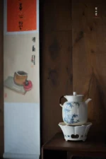 Soda Glaze Blue and White Bamboo Rock Stone Luyu Ewer