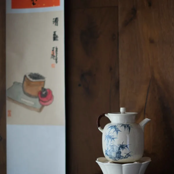 Soda Glaze Blue and White Bamboo Rock Stone Luyu Ewer