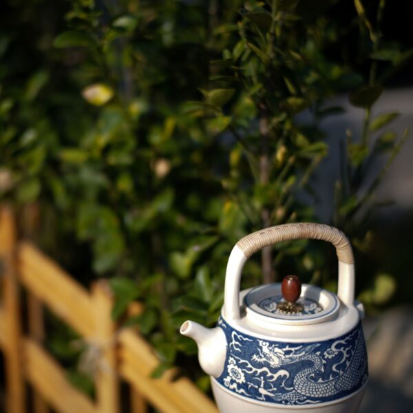 Soda Glaze Blue and White Dragon Wenqu Teapot