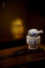 Soda Glaze Blue and White Fish Motif Side-handle Teapot - Image 3