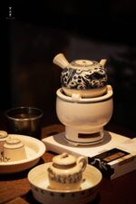 Soda Glaze Blue and White Fish Motif Side-handle Teapot - Image 7