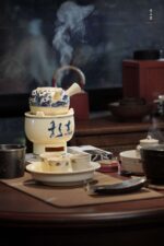 Soda Glaze Blue and White Fish Motif Side-handle Teapot - Image 9