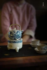 Soda Glaze Blue and White Harmony Phoenix Small Round Teapot - Image 2