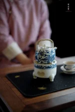 Soda Glaze Blue and White Harmony Phoenix Small Round Teapot - Image 3