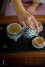 Soda Glaze Blue and White Harmony Phoenix Small Round Teapot - Image 6