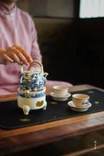 Soda Glaze Blue and White Harmony Phoenix Small Round Teapot - Image 7