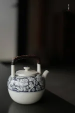Soda Glaze Blue and White Peony Small Wujing Teapot