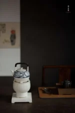 Soda Glaze Blue and White Peony Small Wujing Teapot - Image 4