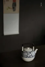 Soda Glaze Blue and White Peony Small Wujing Teapot - Image 5