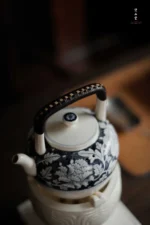 Soda Glaze Blue and White Peony Small Wujing Teapot - Image 6