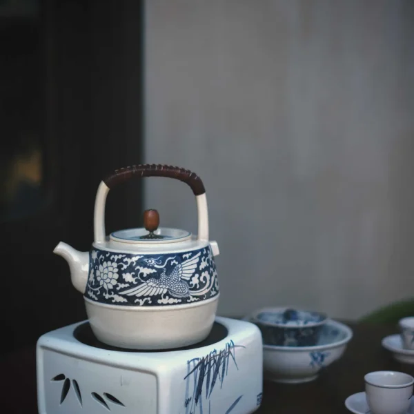 Soda Glaze Blue and White Phoenix and Qilin Wenqu Teapot