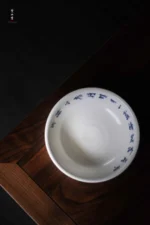 Soda Glaze Blue and White Poetry Bamboo Leaf Bowl-shaped Teapot Stand - Image 3