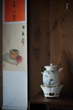 Soda Glaze Blue and White Poetry Flower Mouth Alcohol Stove - Image 7