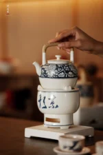 Soda Glaze Blue and White Poetry Lotus Base Carbon Stove - Image 6