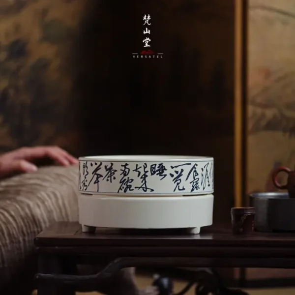 Soda Glaze Blue and White Poetry Round Electric Ceramic Stove