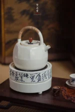 Soda Glaze Blue and White Poetry Round Electric Ceramic Stove - Image 4